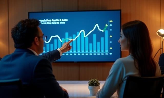 Financial expert explaining risk vs reward chart to a young professional